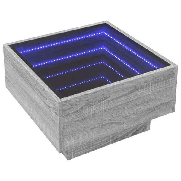 vidaXL Sohvapöytä LED-valoilla harmaa Sonoma 50x50x30 cm tekninen puu