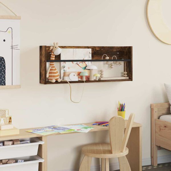 vidaXL Lehtiteline hyllyll&auml; Savup&auml;hkin&auml; 80 x 12 x 30 cm Tekninen puu