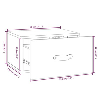 vidaXL Seinäkiinnitettävä yöpöytä valkoinen 40x29,5x22 cm