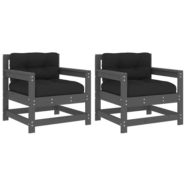 vidaXL Puutarhatuolit tyynyillä 2 kpl harmaa täysi mänty