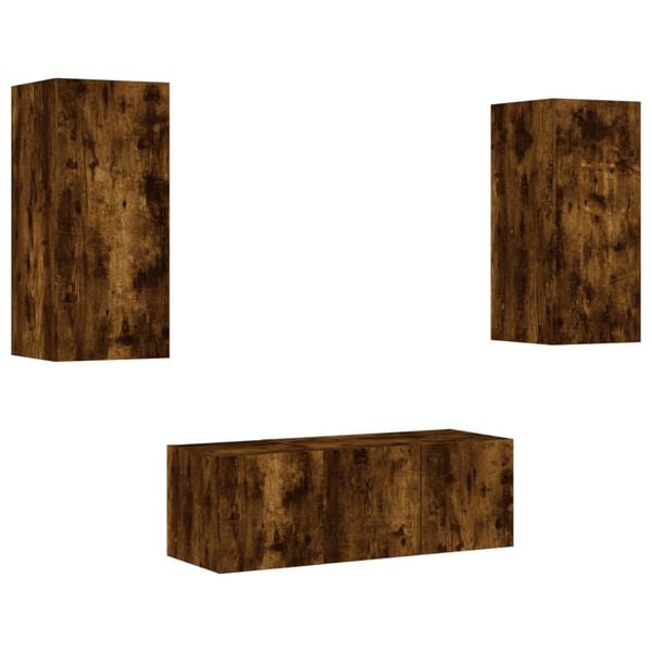 vidaXL 4-osainen LED TV-kaappisarja savutammi tekninen puu