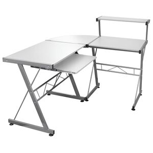 vidaXL Kulmatietokonep&ouml;yt&auml; valkoinen 132x112x99 cm tekninen puu