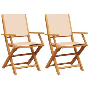 vidaXL Kokoontaitettavat tuolit 2 kpl beige massiivipuusta akaasiasta ja kankaasta