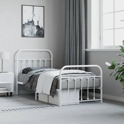 vidaXL Metallinen sängynrunko päädyillä valkoinen 90x190 cm