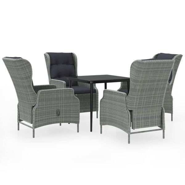 vidaXL 5-osainen Ulkoruokailuryhm&auml; tyynyill&auml; vaaleanharmaa