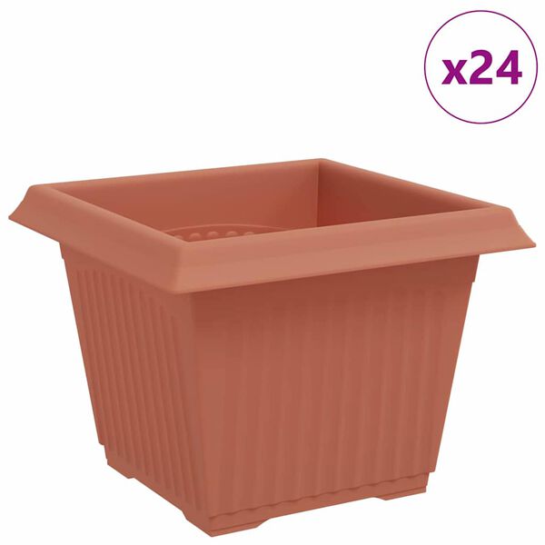 vidaXL Neli&ouml; Kukkaruukku 24 pcs Tiilenpunainen 23 x 23 x 17,5 cm Muovi