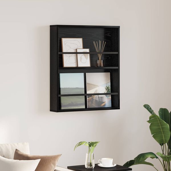 vidaXL Lehtiteline hyllyll&auml; Musta tammi. 60 x 12 x 70 cm Tekninen puu