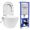 vidaXL Sein&auml;kiinnitett&auml;v&auml; WC piilotetulla s&auml;ili&ouml;ll&auml; keraami valkoinen