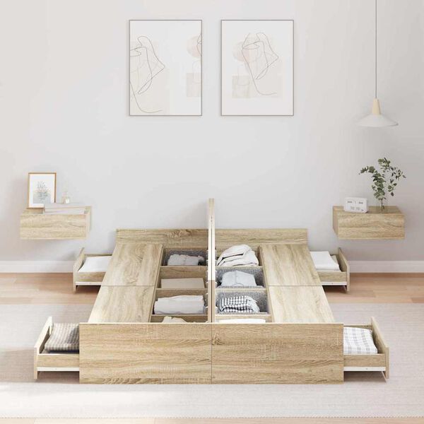 vidaXL Säilytystilallinen sängynrunko Sonoman tammi 120 x 200 cm