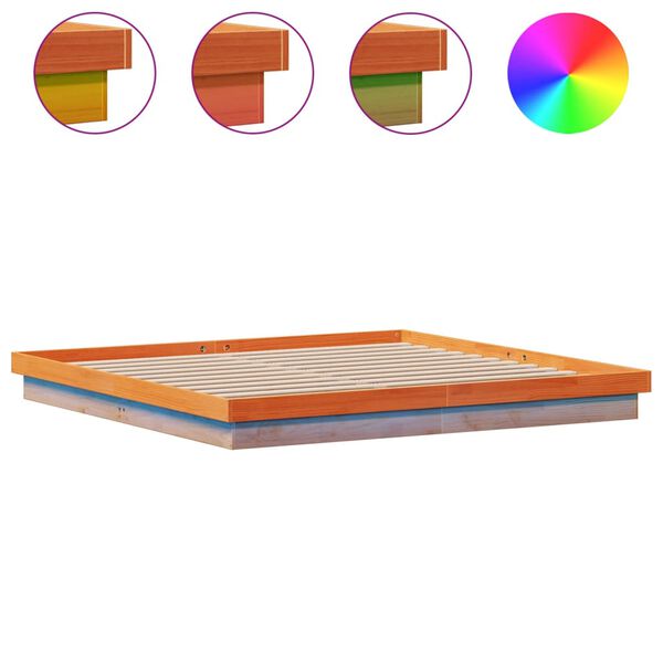 vidaXL LED-sängynrunko vahanruskea 180x200 cm täysi mänty
