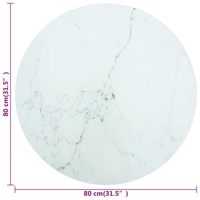 vidaXL Pöytälevy valkoinen Ø80x1 cm karkaistu lasi marmorikuvio