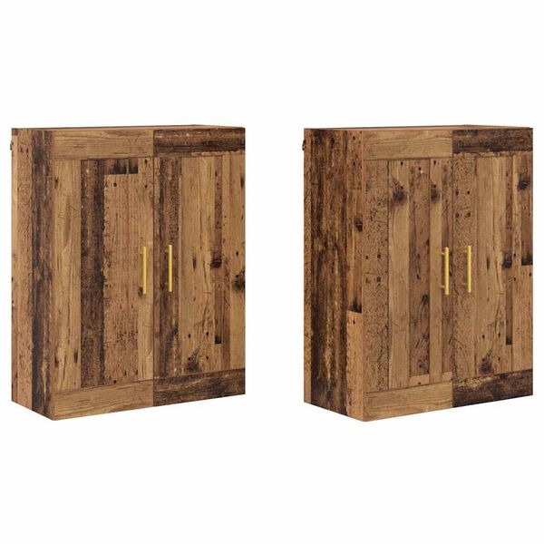 vidaXL Sein&auml;lle asennettava kaappi 2 pcs Vanha puu 69,5 x 34 x 90 cm
