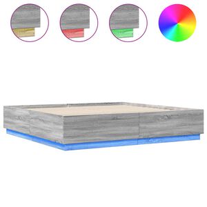 vidaXL S&auml;ngynrunko LED-valoilla harmaa Sonoma 200x200 cm tekninen puu