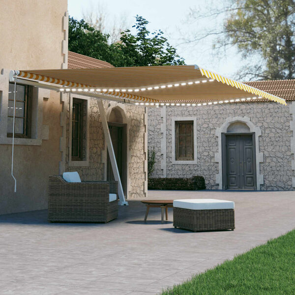 vidaXL Sis&auml;&auml;nkelattava markiisi LED/tuulisensori 600x300 cm keltavalk.