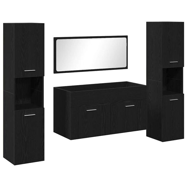 vidaXL Kylpyhuonekalustesetti ovella 4 pcs Musta tammi. Tekninen puu