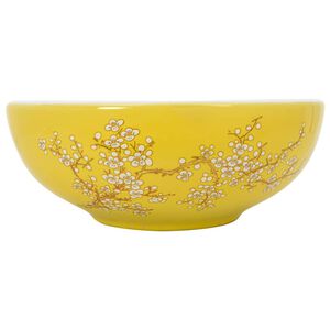 vidaXL Pesuallas ty&ouml;tasolle keltavalkoinen py&ouml;re&auml; &Phi;41x14 cm keraaminen