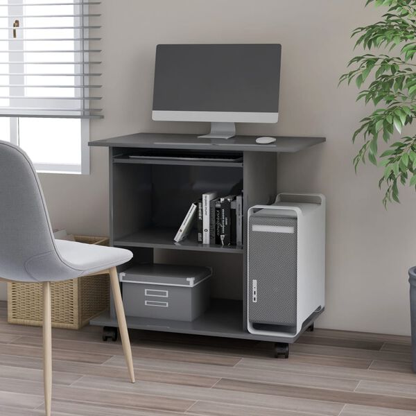 vidaXL Tietokonepöytä korkeakiilto harmaa 80x50x75 cm lastulevy