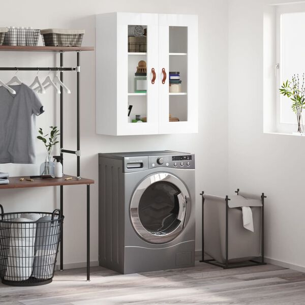 vidaXL Sein&auml;kiinnitett&auml;v&auml; kaappi korkeakiilto valkoinen 69,5x34x90 cm