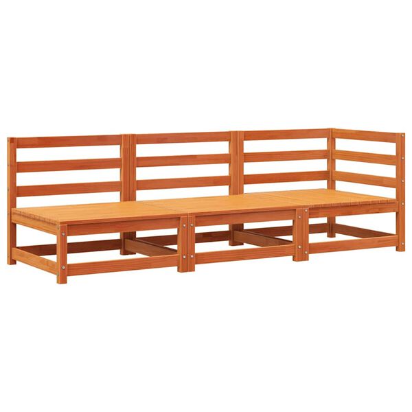 vidaXL 3-istuttava Puutarhasohva vahanruskea täysi mänty