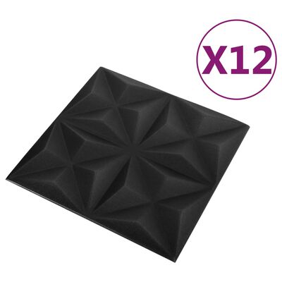 vidaXL 3D-seinäpaneelit 12 kpl 50x50 cm musta origami 3 m²
