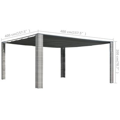 vidaXL Huvimaja liukuvalla katolla polyrottinki 400x400x200 cm harmaa