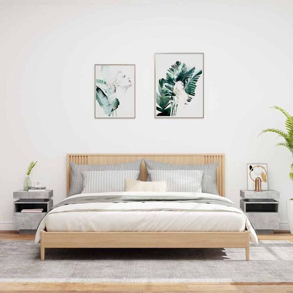 vidaXL Yöpöytä LED-valoilla 2 kpl betoninharmaa 40x39x48,5 cm