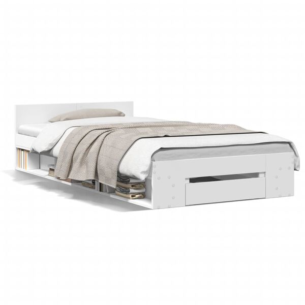 vidaXL Sängynrunko laatikolla valkoinen 90x190 cm tekninen puu