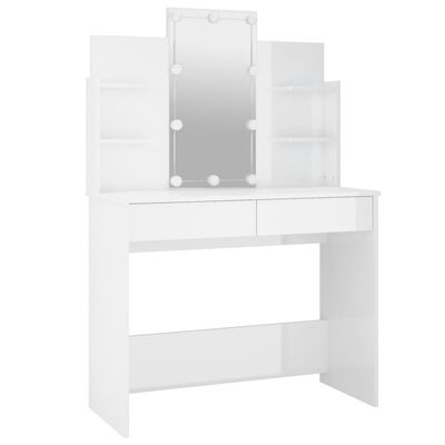 VidaXL Peilipöytä LED-valoilla korkeakiilto valkoinen 96x40x142 cm