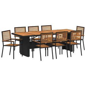 vidaXL Piharuokailu setti 9 pcs Musta ja ruskea polyrottinki