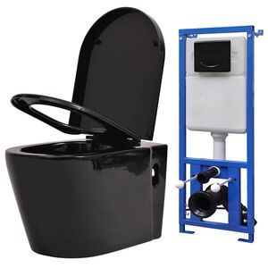 vidaXL Sein&auml;&auml;n kiinnitett&auml;v&auml; WC piilotettu s&auml;ili&ouml; keraaminen musta