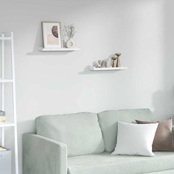 vidaXL Sein&auml;hylly 2 pcs Valkoinen marmori 40 x 9 x 3 cm Tekninen puu