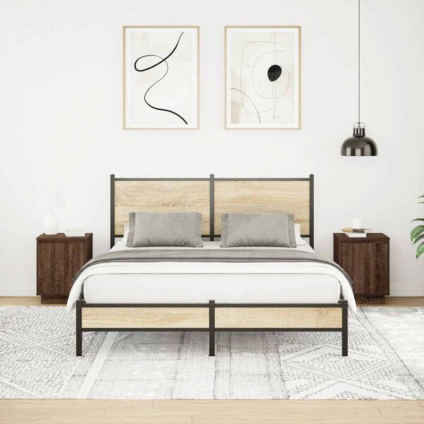 vidaXL Y&ouml;p&ouml;yt&auml;kaapit LED-valoilla 2 kpl Ruskea Tammi 38x34x50 cm