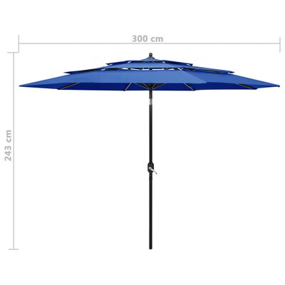 vidaXL 3-tasoinen aurinkovarjo alumiinitanko taivaansininen 3 m
