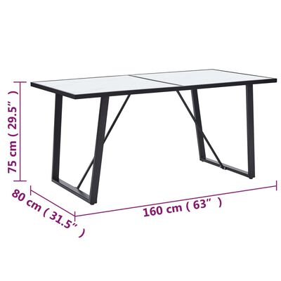 vidaXL Ruokapöytä valkoinen 160x80x75 cm karkaistu lasi