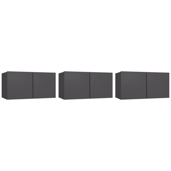 vidaXL Sein&auml;kiinnitett&auml;v&auml;t TV-tasot 3 kpl harmaa 60x30x30 cm