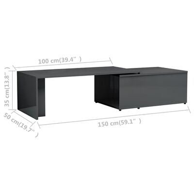 vidaXL Sohvapöytä korkeakiilto harmaa 150x50x35 cm lastulevy