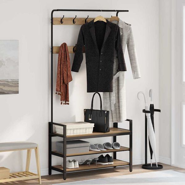 vidaXL Takkihylly hyllyll&auml; Artisan tammi 95 x 34 x 184 cm Tekninen puu