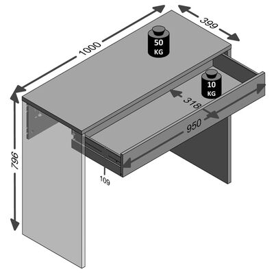 FMD Työpöytä leveällä vetolaatikolla 100x40x80 cm valkoinen