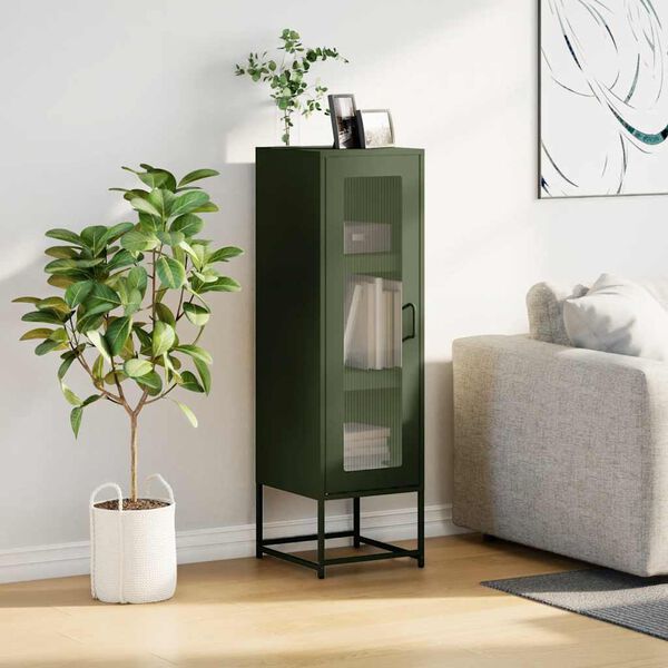 vidaXL Highboard Oliivinvihre&auml; 36x39x123 cm Kylm&auml;valssattu ter&auml;s
