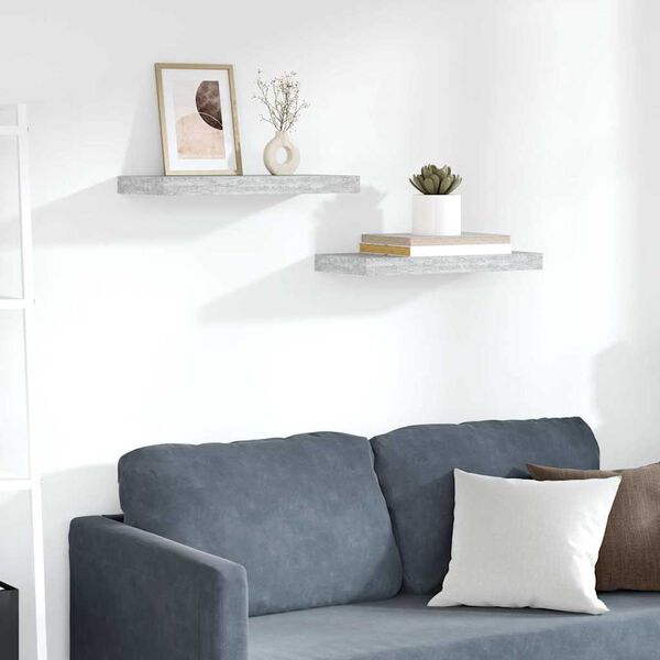 vidaXL Kelluvat sein&auml;hyllyt 2 kpl betoninharmaa 50x23x3,8 cm MDF