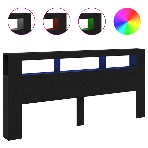 vidaXL LED-pääty Musta tammi. 220 x 18,5 x 103,5 cm Tekninen puu