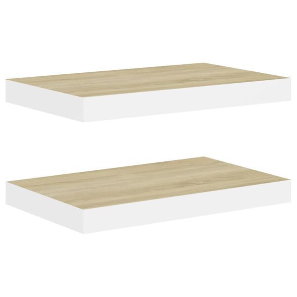 vidaXL Kelluvat seinähyllyt 2 kpl tammi ja valkoinen 40x23x3,8 cm MDF
