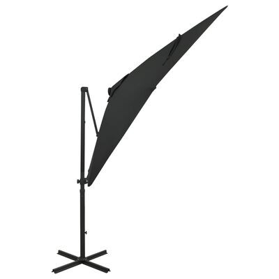 vidaXL Riippuva aurinkovarjo tangolla ja LED-valoilla musta 250 cm