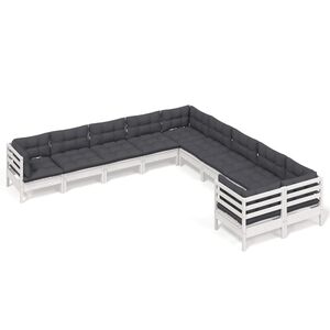 vidaXL 10-osainen Puutarhasohvasarja tyynyill&auml; valkoinen m&auml;nty