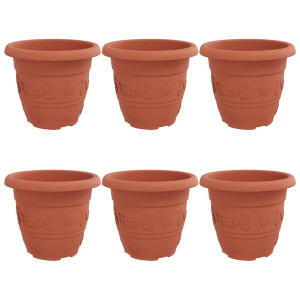 vidaXL Py&ouml;re&auml; kukkaruukku 6 pcs Tiilenpunainen &Oslash; 26 x 21.5 cm Muovi