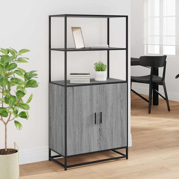 vidaXL Highboard Harmaa Sonoma 68x35x139 cm Suunniteltu puu ja metalli