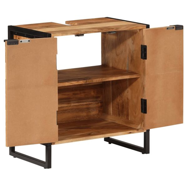 vidaXL Kylpyhuoneen kaappi 55x35x60 cm täysi akasiapuu ja rauta