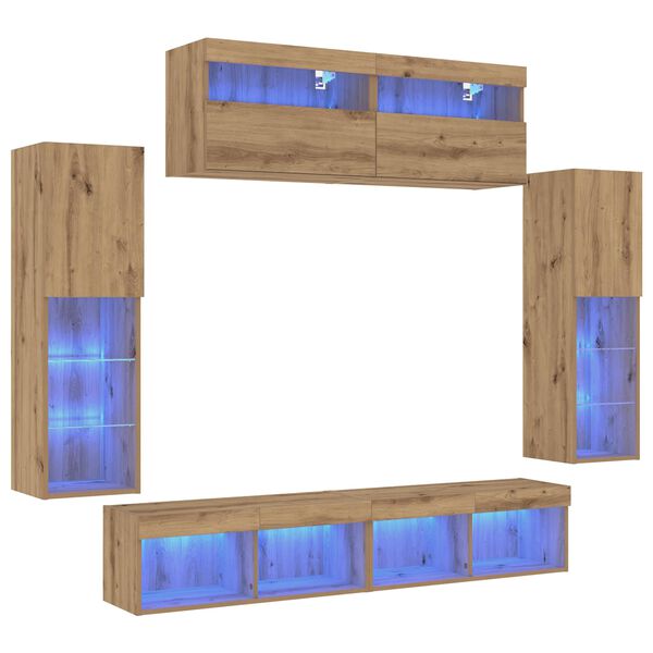 vidaXL TV-tasosetti LED -nauhavalot 6 pcs artesaani tammi Tekninen puu