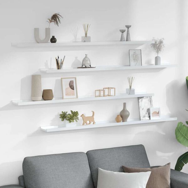 vidaXL Sein&auml;hyllyt 4 kpl korkeakiilto valkoinen 115x9x3 cm