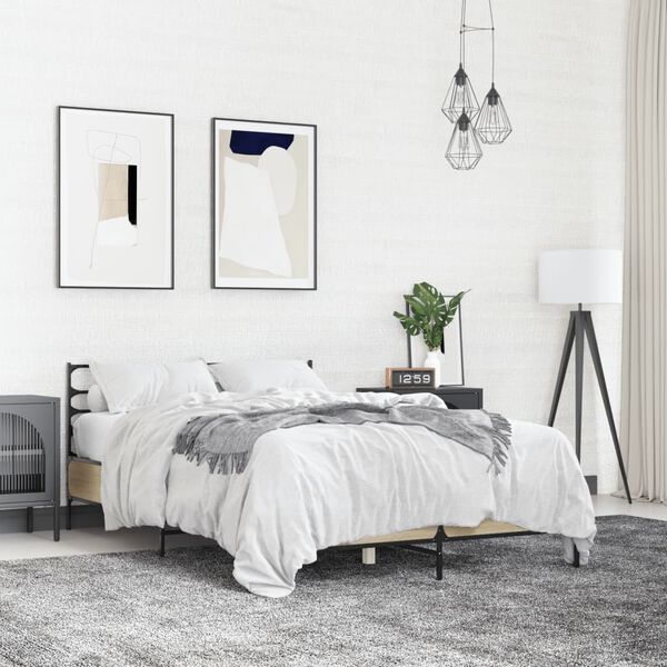 vidaXL Sängynrunko Sonoma-tammi 140x190 cm tekninen puu ja metalli